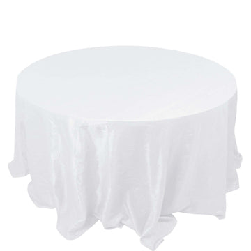 Taffeta 132" Round Tablecloth White - Seamless Accordion Crinkle Design for Exquisite Occasions