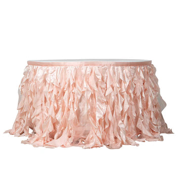 Taffeta 14ft Table Skirt Blush - Cascading Curly Willow Style Table Cover