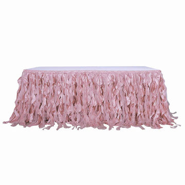 Taffeta 14ft Table Skirt Dusty Rose - Cascading Curly Willow Style Table Cover