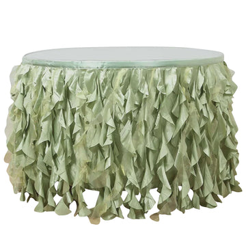 Taffeta 14ft Table Skirt Sage Green - Cascading Curly Willow Style Table Cover