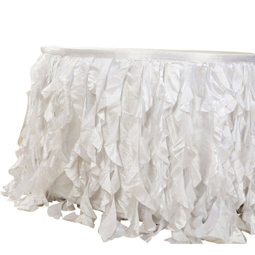 Taffeta 14ft Table Skirt White Cascading Curly Willow Style for Weddings & Banquets