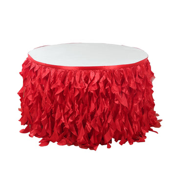 Taffeta 17ft Table Skirt Red - Cascading Curly Willow Style Table Cover