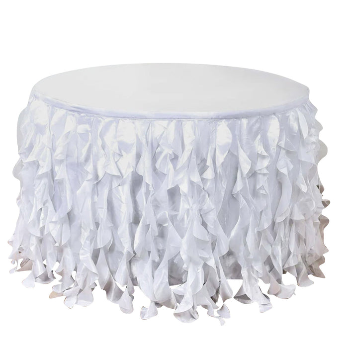 21FT White Curly Willow Taffeta Table Skirt