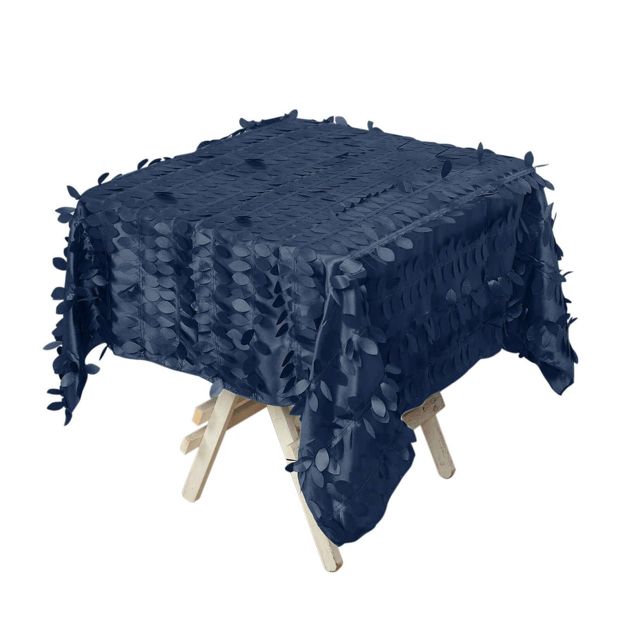 54" Navy Blue 3D Leaf Petal Taffeta Fabric Square Tablecloth