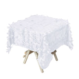 54" White 3D Leaf Petal Taffeta Fabric Square Tablecloth