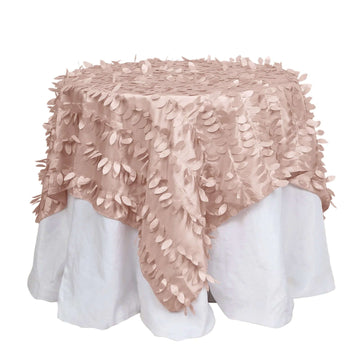 Taffeta 54"x54" Table Overlay Square Tablecloth Dusty Rose 3D Leaf Petal Table Cover