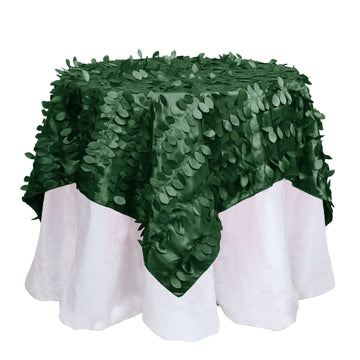 Taffeta 54"x54" Table Overlay Square Tablecloth Green 3D Leaf Petal Table Cover