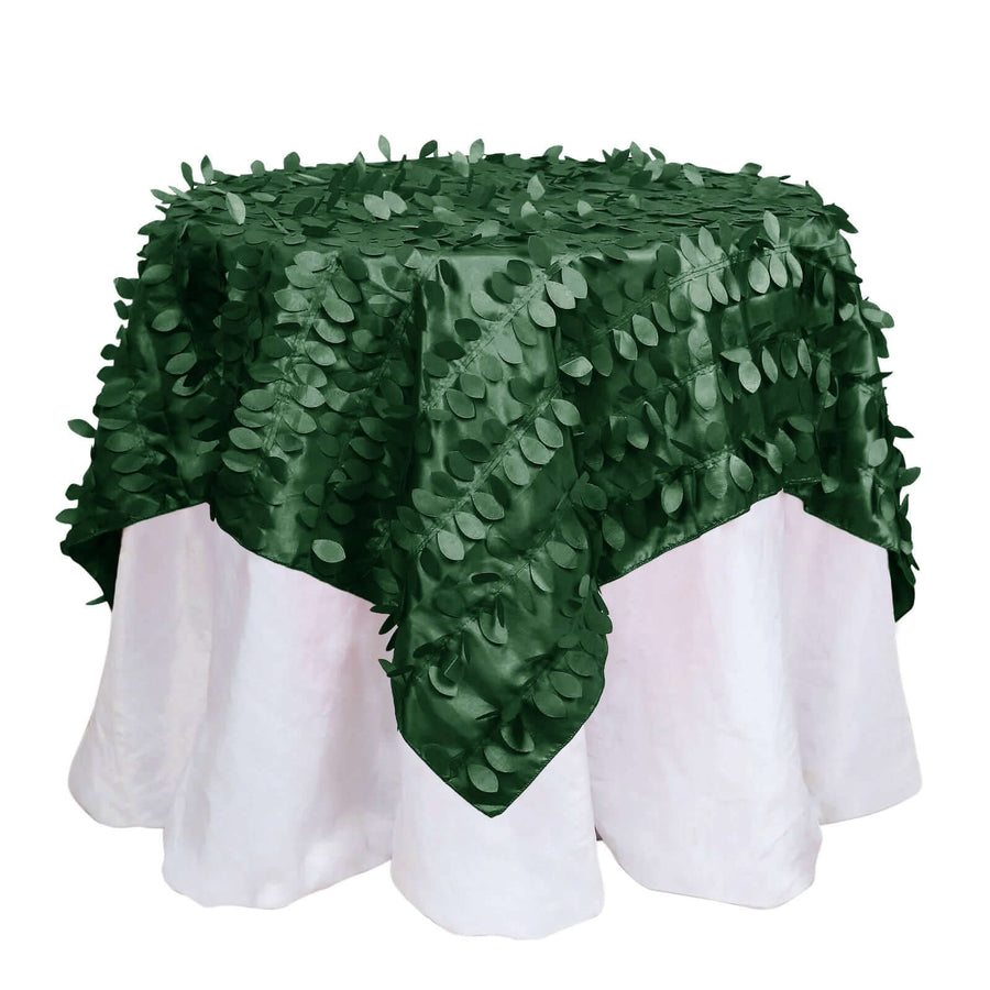 54" Green 3D Leaf Petal Taffeta Fabric Square Table Overlay