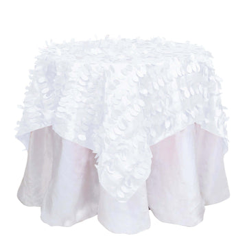 Taffeta 54"x54" Table Overlay Square Tablecloth White | Exquisite 3D Leaf Petal Design for Chic Wedding & Event Decor