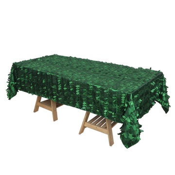 Taffeta 60"x102" Rectangle Tablecloth Green | Exquisite 3D Leaf Petal Design for Chic Wedding & Event Decor