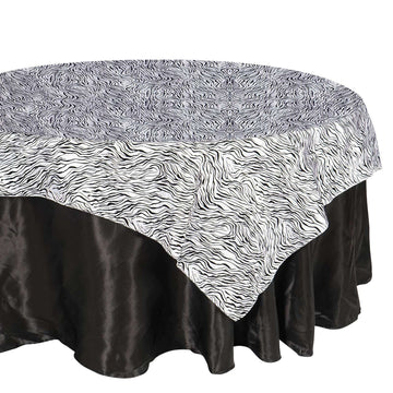 Taffeta 72"x72" Table Overlay Black and White -Tiger Print Design for Jungle Theme Parties