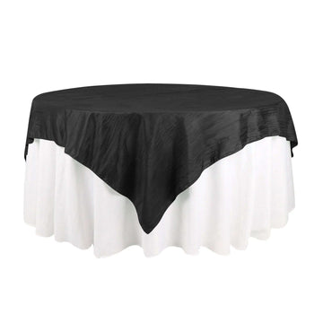 Taffeta 72"x72" Table Overlay Square Tablecloth Black - Accordion Crinkle Table Cover