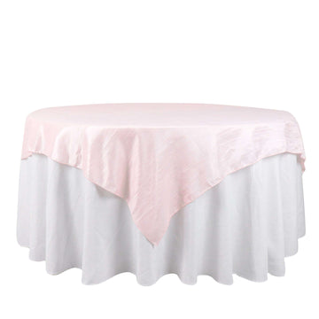 Taffeta 72"x72" Table Overlay Square Tablecloth Blush - Accordion Crinkle Table Cover