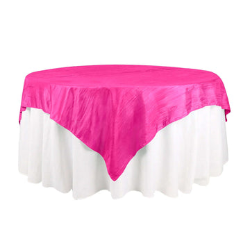 Taffeta 72"x72" Table Overlay Square Tablecloth Fuchsia - Accordion Crinkle Table Cover