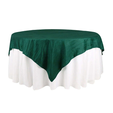 Taffeta 72"x72" Table Overlay Square Tablecloth Hunter Emerald Green - Accordion Crinkle Table Cover