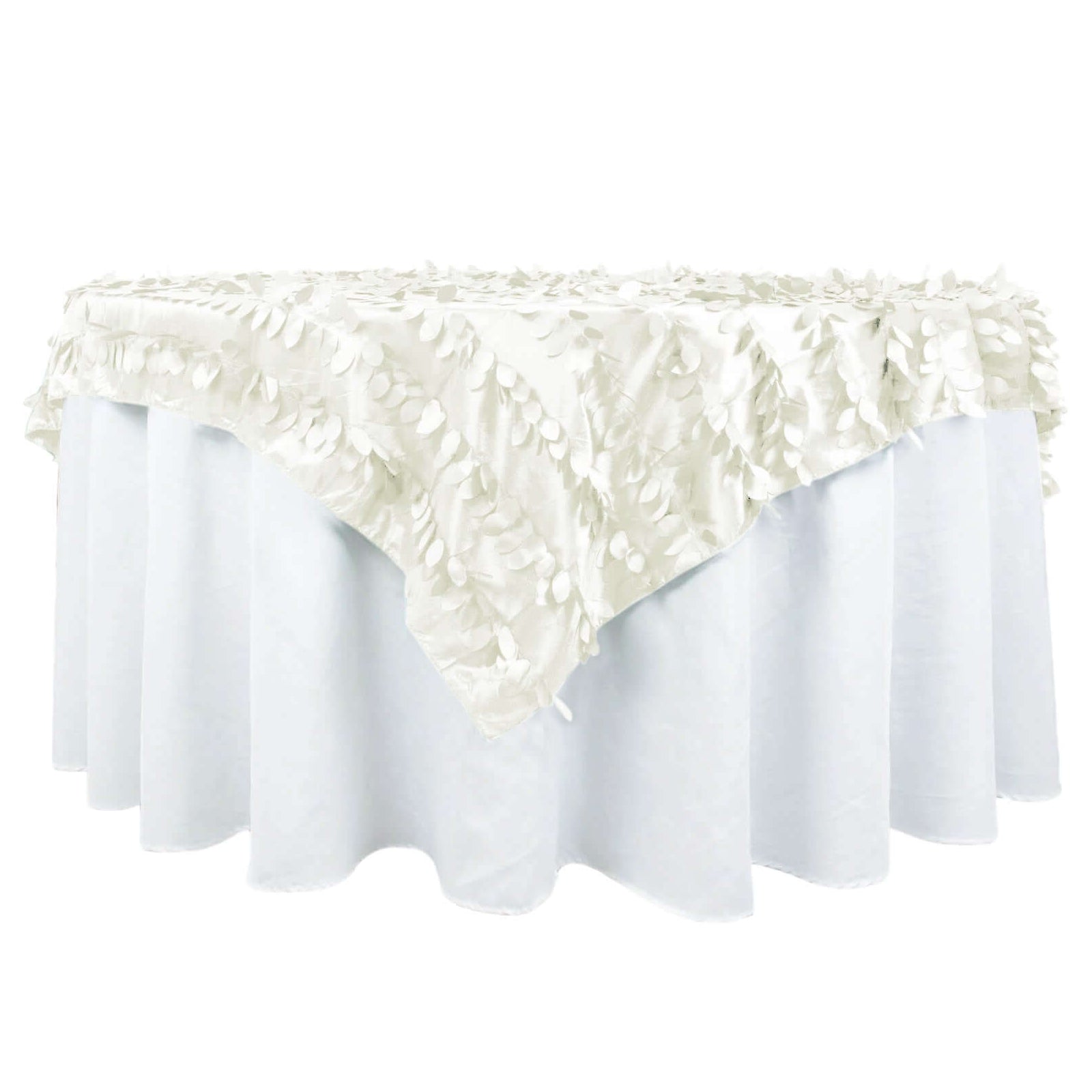 Taffeta 72"x72" Table Overlay Square Tablecloth Ivory - 3D Leaf Petal Table Cover
