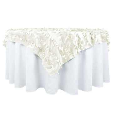 Taffeta 72"x72" Table Overlay Square Tablecloth Ivory - 3D Leaf Petal Table Cover