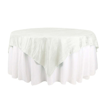 Taffeta 72"x72" Table Overlay Square Tablecloth Ivory - Accordion Crinkle Table Cover