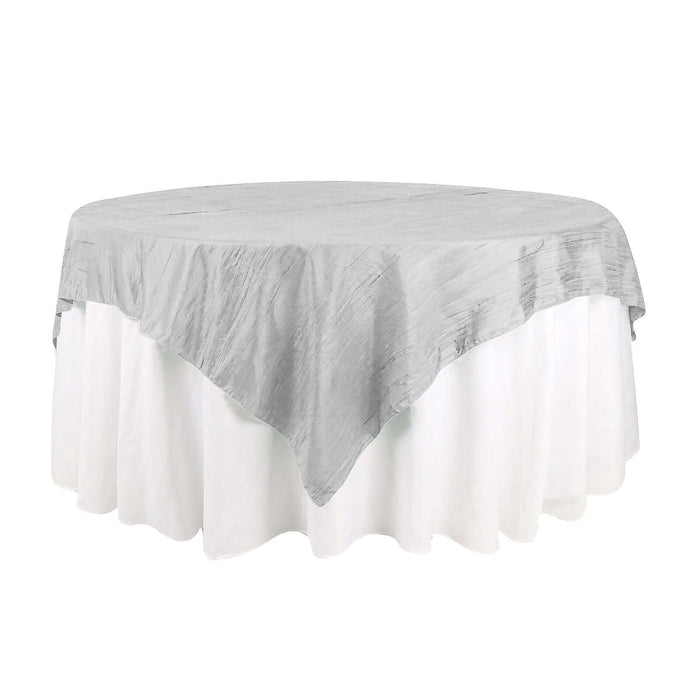 72x72Inch Silver Accordion Crinkle Taffeta Table Overlay, Square Tablecloth Topper