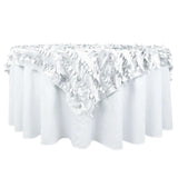 72x72inch White 3D Leaf Petal Taffeta Fabric Table Overlay