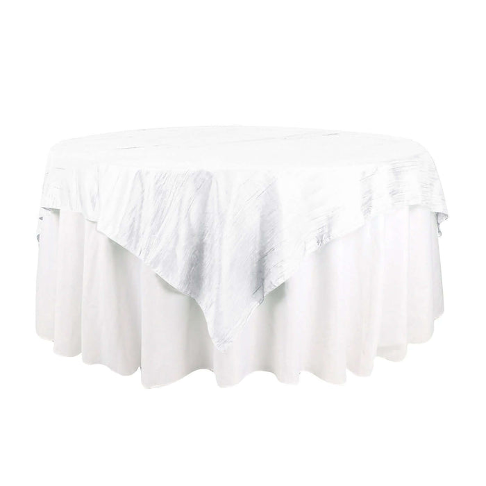 72x72Inch White Accordion Crinkle Taffeta Table Overlay, Square Tablecloth Topper