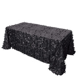 90x132inch Black 3D Leaf Petal Taffeta Fabric Rectangle Tablecloth