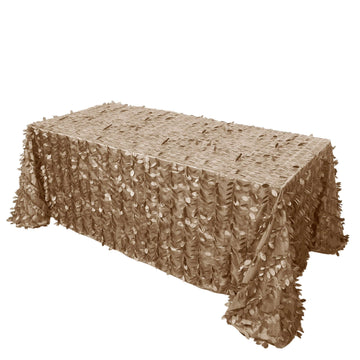 Taffeta 90"x132" Rectangle Tablecloth Taupe | 3D Leaf Petal Design Seamless Table Cover