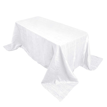 Taffeta 90"x132" Rectangle Tablecloth White - Seamless Accordion Crinkle Design for Sophisticated Gatherings