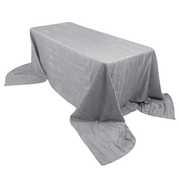 Taffeta 90"x156" Rectangle Tablecloth Silver - Accordion Crinkle Seamless Table Cover