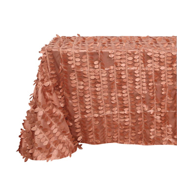 Taffeta 90"x156" Rectangle Tablecloth Terracotta (Rust) | 3D Leaf Petal Design Seamless Table Cover