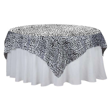 Taffeta 90"x90" Table Overlay Black/White - Leopard Print Design for Wild Events