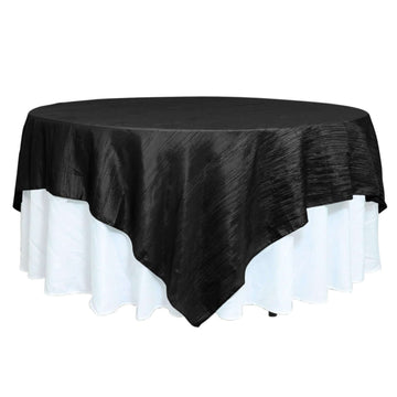 Taffeta 90"x90" Table Overlay Square Tablecloth Black - Accordion Crinkle Table Cover