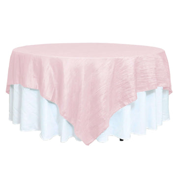 Taffeta 90"x90" Table Overlay Square Tablecloth Blush- Accordion Crinkle Table Cover