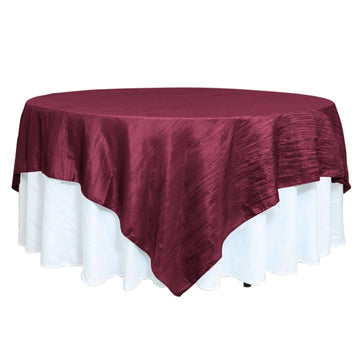 Taffeta 90"x90" Table Overlay Square Tablecloth Burgundy - Accordion Crinkle Table Cover