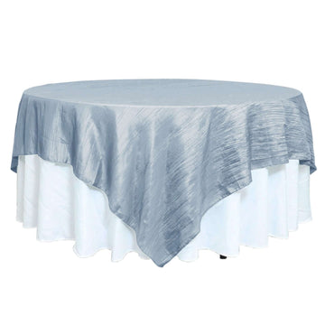 Taffeta 90"x90" Table Overlay Square Tablecloth Dusty Blue - Accordion Crinkle Table Cover