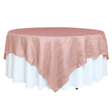 Taffeta 90"x90" Table Overlay Square Tablecloth Dusty Rose - Accordion Crinkle Table Cover