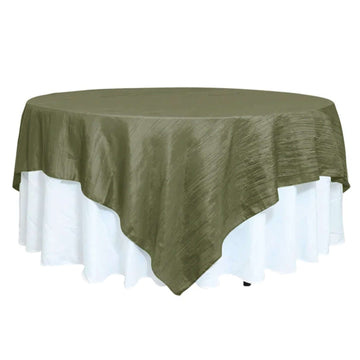 Taffeta 90"x90" Table Overlay Square Tablecloth Dusty Sage Green - Accordion Crinkle Table Cover