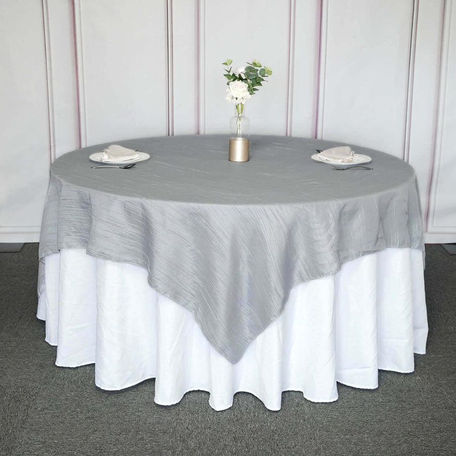 90 inch x 90inch Accordion Crinkle Taffeta Table Overlay - Silver