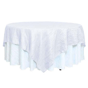 Taffeta 90"x90" Table Overlay Square Tablecloth White - Accordion Crinkle Design for Modern Celebrations