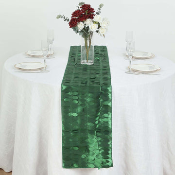 Taffeta Fabric 12"x108" Table Runner Green - 3D Leaf Petal Design