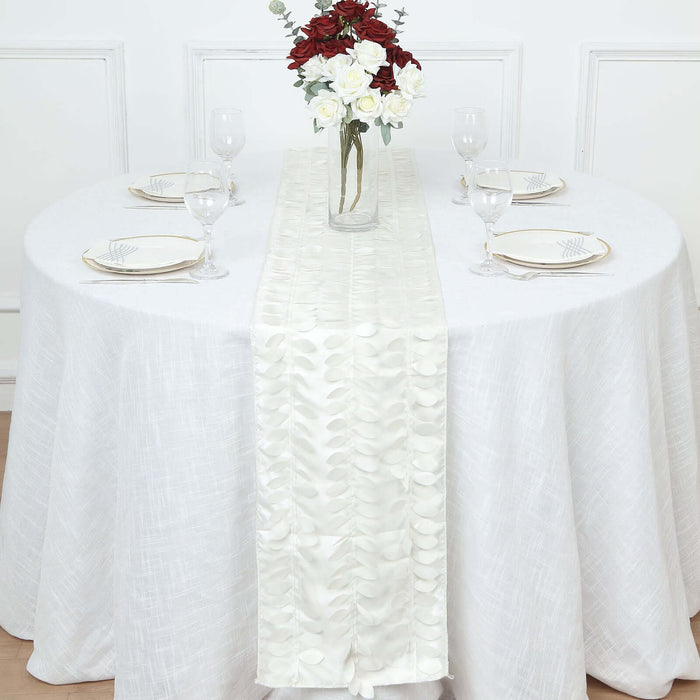 12x108inch Ivory 3D Leaf Petal Taffeta Fabric Table Runner