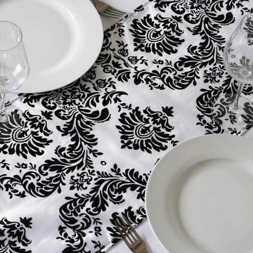 Taffeta Flocking 12"x108" Table Runner Black Damask - Stylish Table Accent