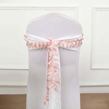 Taffeta Ribbon Sash with 4" Leaf Petal Design Dusty Rose 50ft - Sophisticated Artificial Fabric Garland