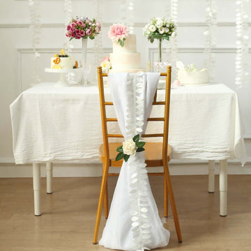 Taffeta Ribbon Sash with 4" Leaf Petal Design Ivory 50ft - Sophisticated Artificial Fabric Garland