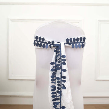 Taffeta Ribbon Sash with 4" Leaf Petal Design Navy Blue 50ft - Sophisticated Artificial Fabric Garland