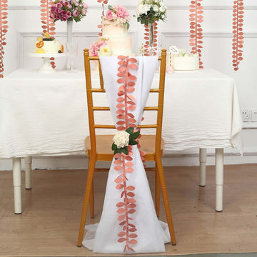 Taffeta Ribbon Sash with 4" Leaf Petal Design Terracotta (Rust) 50ft - Sophisticated Artificial Fabric Garland