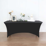 6ft Black Open Back Stretch Spandex Table Cover, Rectangular Fitted Tablecloth