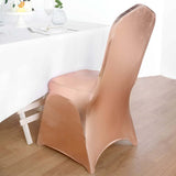 Shiny Metallic Blush/Rose Gold Spandex Banquet Chair Cover, Glittering Premium Fitted Chair Cover