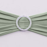 5 Pack | Sage Green Spandex Stretch Chair Sashes with Silver Diamond Ring Slide Buckle