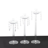 Set of 3 Acrylic Crystal Taper Candle Holders with Hanging Bead & Prism Accents